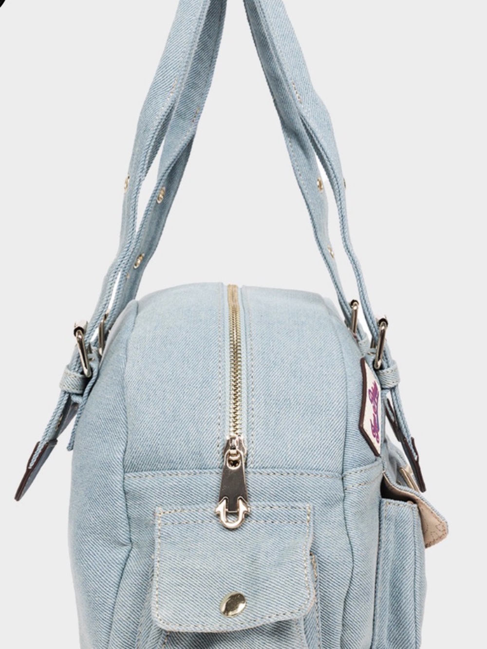 TRUE RELIGION Multi-Patch Denim Satchel Bag NWT - Picture 5 of 16